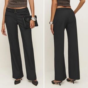 Reformation x Camille Rowe Cherie Low Rise Wide Leg Belted Pants Black Stripe